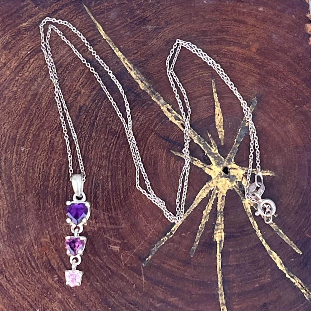 Sterling Silver Amethyst Heart Trio Necklace Love Jewelry